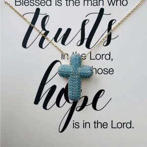 Turquoise Cross Necklace Gold Chain – Faith Charm Pendant – Christian Jewelry
